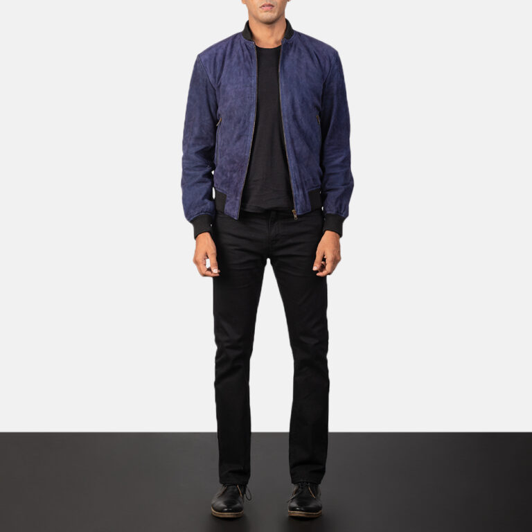 Mens Shane Blue Suede Bomber Jacket5839-2-1568465745330